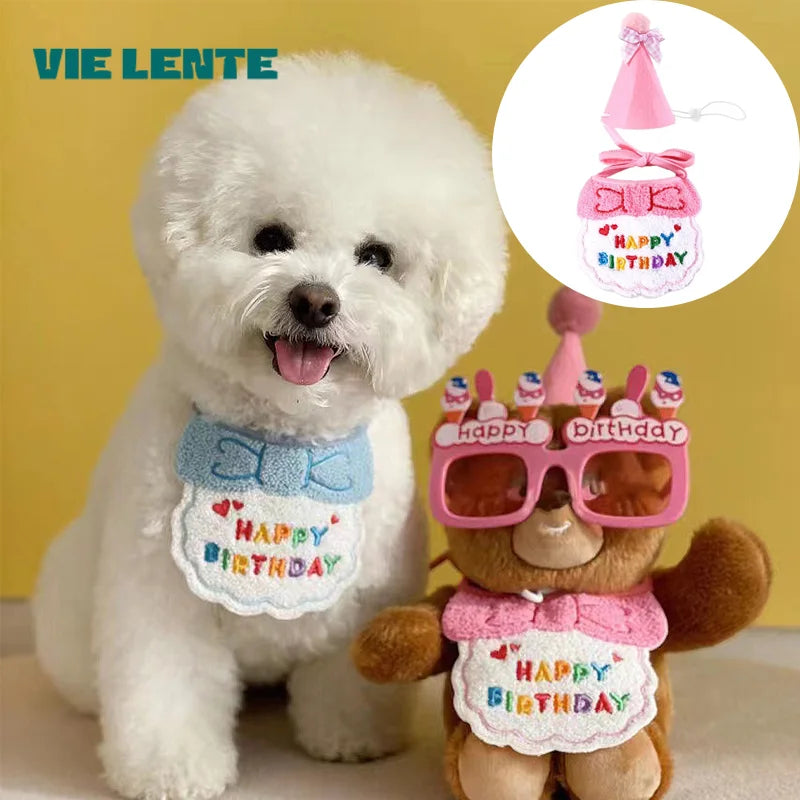 Cat Birthday Scarf Hat Set Dog Birthday Party Supplies Pet Scarf Cute Puppy Birthday Hat Scarf Decor for Small Medium Pets