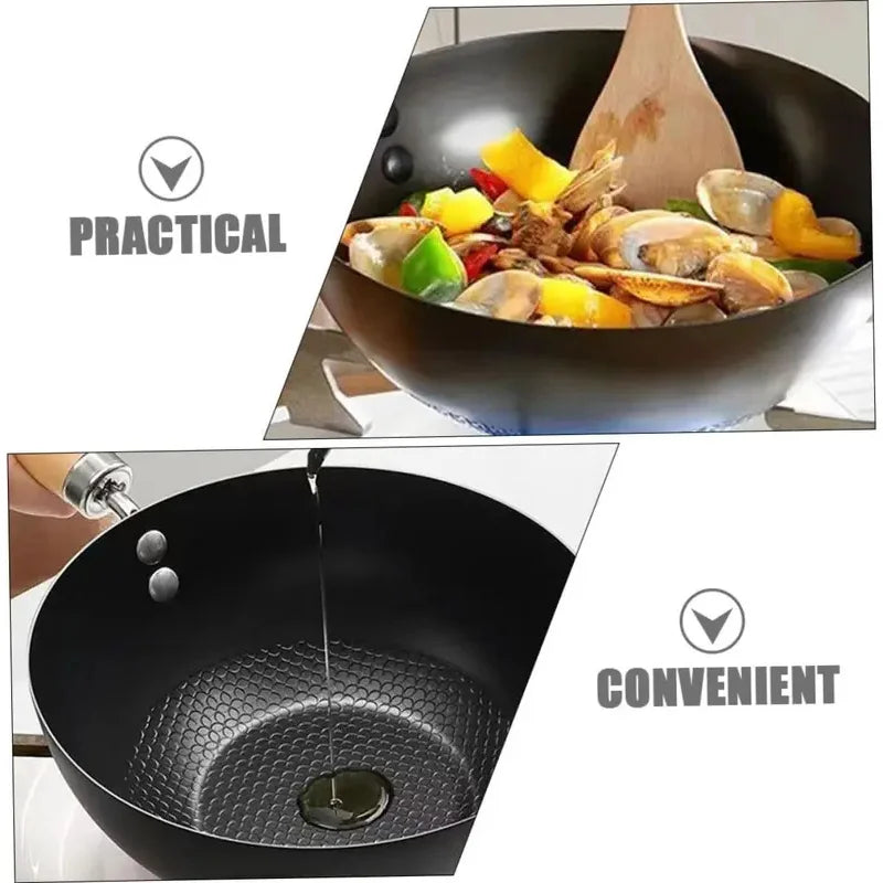 Uncoated Small Flat Bottom Iron Wok - Healthy Stir-Fry Pan Compatible with Gas & Induction Stoves, Kitchen Essential