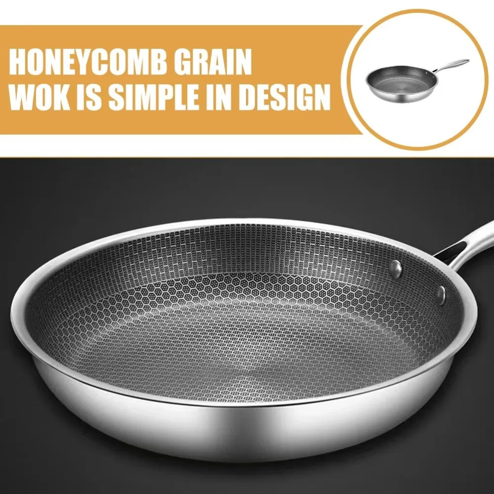 26/28/30cm Frying Pan Stainless Steel Multi-functional NonStick Pan Non-coated Thickened Honeycomb Pot Gas Induction Cooker
