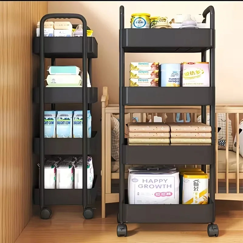 3/4-Tier Heavy Duty Rolling Storage Cart - Multi-functional Floor-Standing Trolley for Kitchen, Bathroom, Nursery, Bedroom, Thic