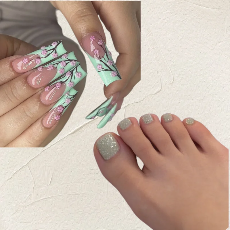 24+24pcs Fingernail and Toenail Tips with A White French Manicure and Butterfly Print These Press-on Nails Make A Gift for Girls