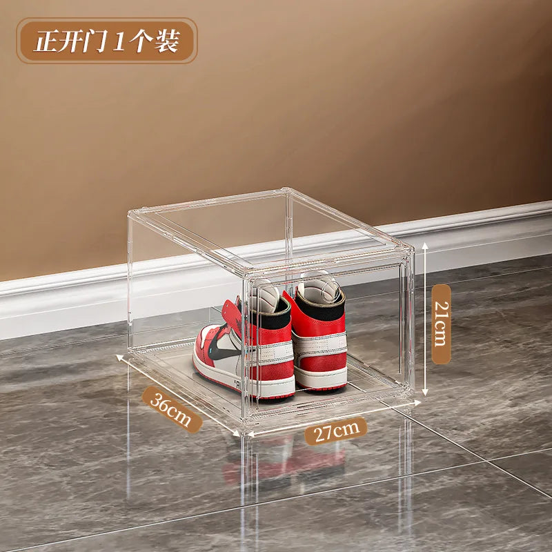 Thick shoe box, fully transparent magnetic shoe storage box, multi-layer stacked shoe cabinet, plastic shoe rack, large shoe box