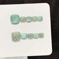 10Pcs Handmade Toenails Fresh Summer Lime Gradient with Rhinestones—High-Quality Press-On Nails Perfect As A Gift for Girls