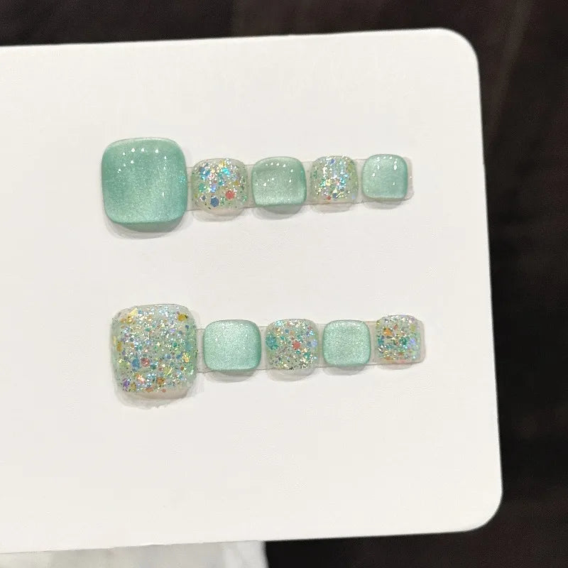 10Pcs Handmade Nails Yellow Gradient with Fine Glitter and Rhinestones—High-Quality Press-On Summer Nail Tips Perfect for Girls
