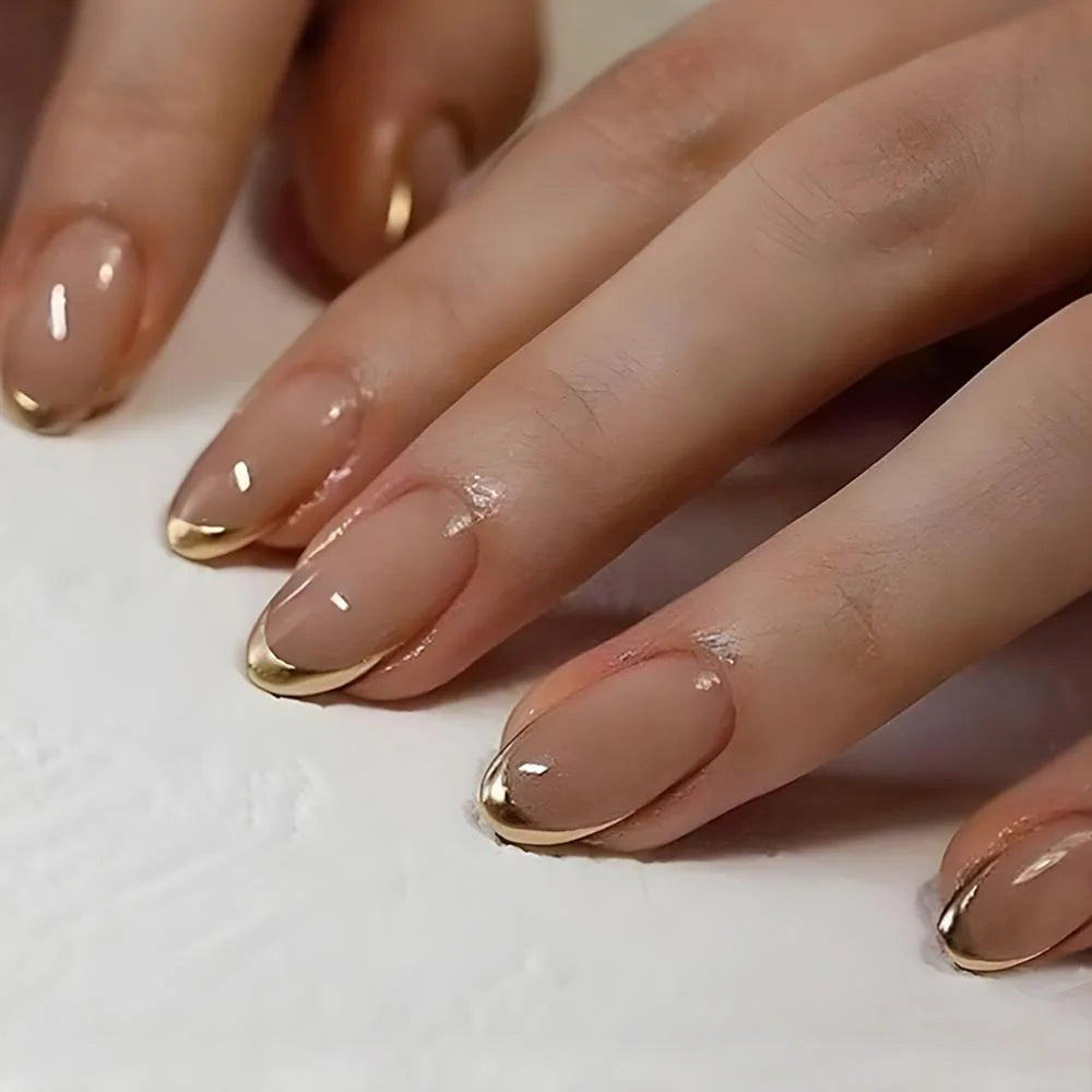 24Pcs Short Oval Head Blush Pink Press on Nails with Simple Designs Almond Nails Wearable Acrylic Full Cover Nail Tips with Glue