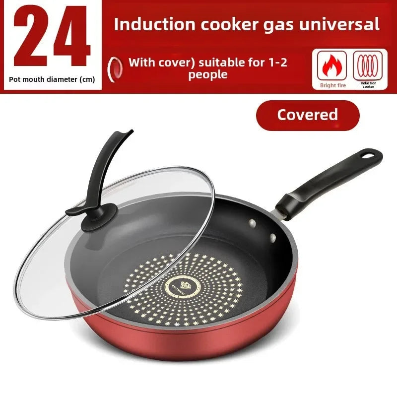New Crystal Diamond Non-Stick Pan with Lid Multi-functional Frying Pan Iron Easy to Clean Kitchen Cookware Gas Induction Cooker