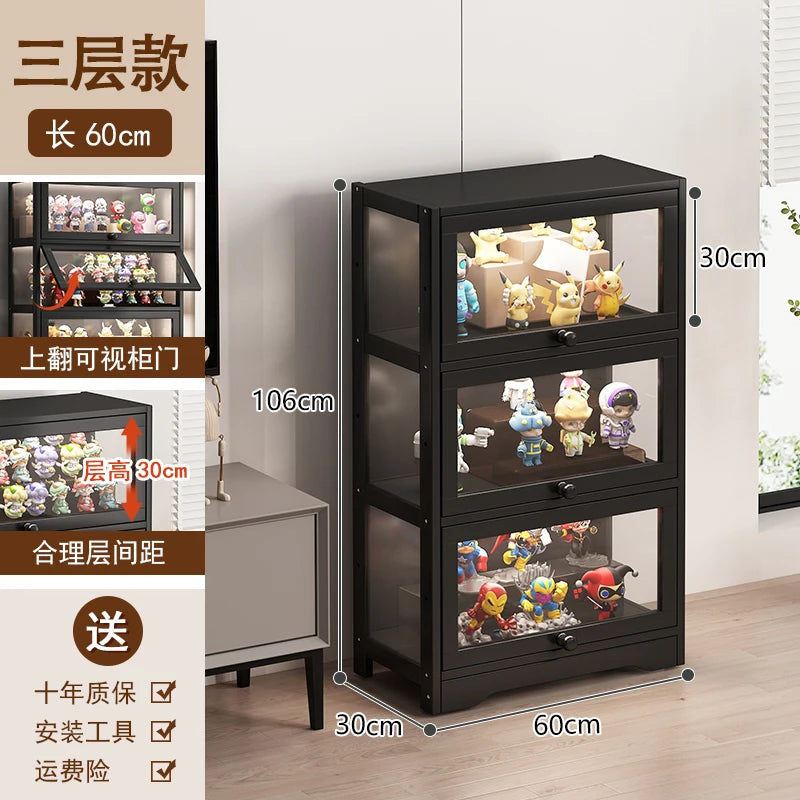 Modern Clear Acrylic Book Cabinet with Doors Dustproof Display Shelving Unit Multi-Function Storage Organizer for Living Room