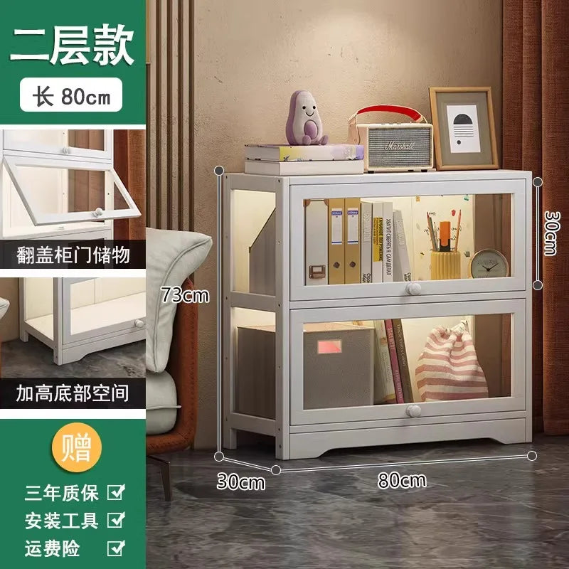Modern Clear Acrylic Book Cabinet with Doors Dustproof Display Shelving Unit Multi-Function Storage Organizer for Living Room