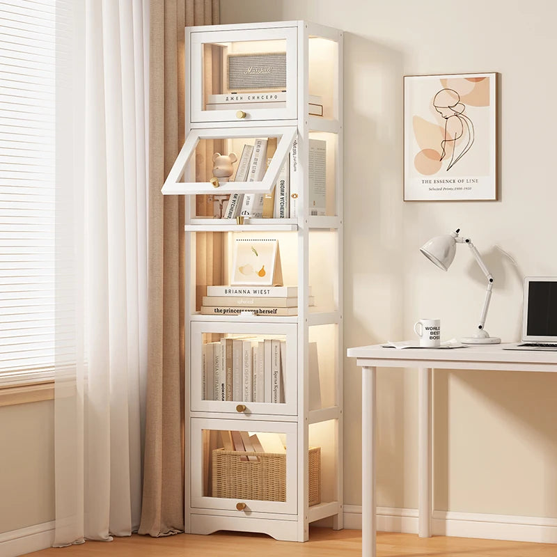 Modern Clear Acrylic Book Cabinet with Doors Dustproof Display Shelving Unit Multi-Function Storage Organizer for Living Room