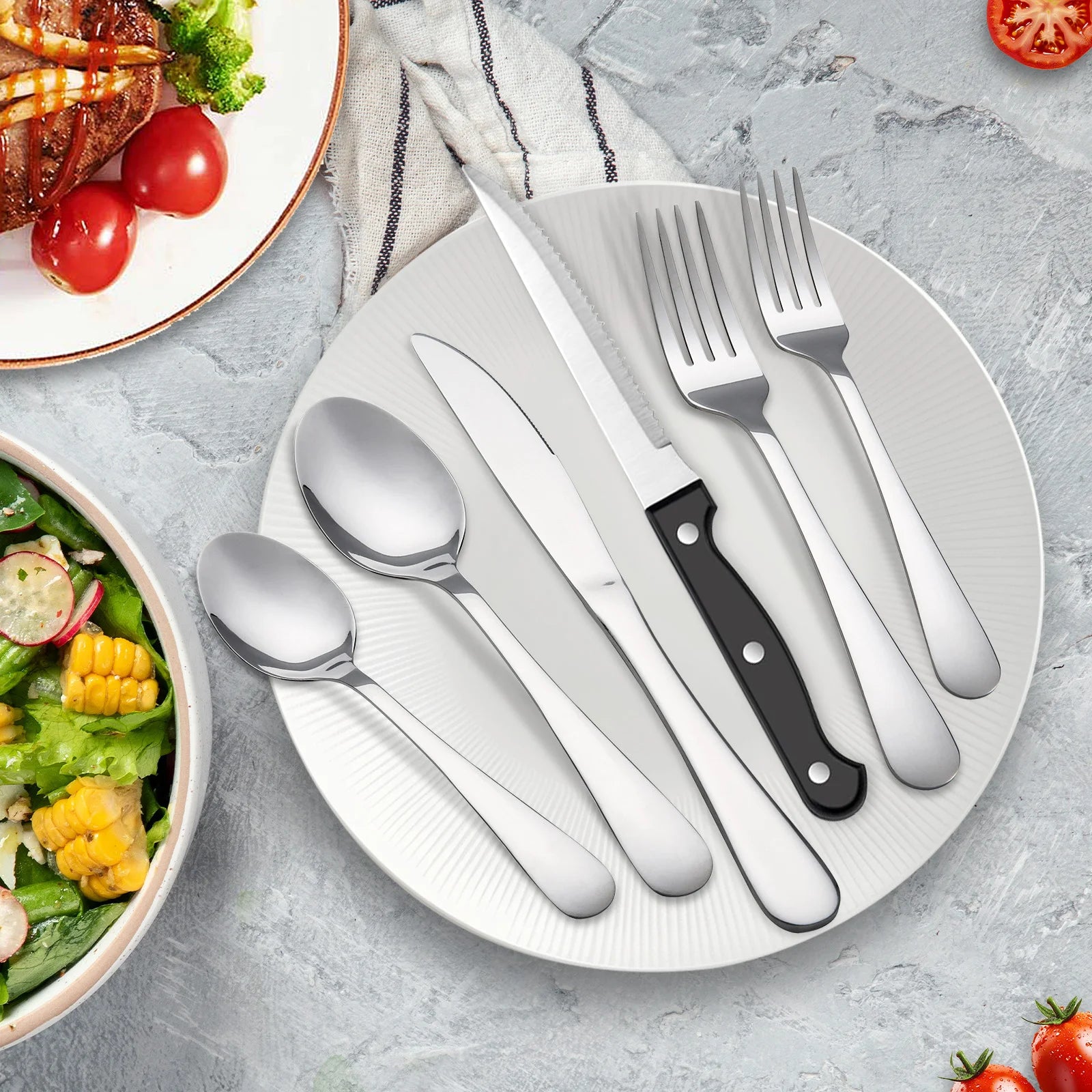 KOOMADE 24Pcs Stainless Steel Flatware Set Service for 4 Mirror Polished Cutlery With Steak Knives Forks Spoons Dishwasher Safe for Home Wedding Holiday Gift