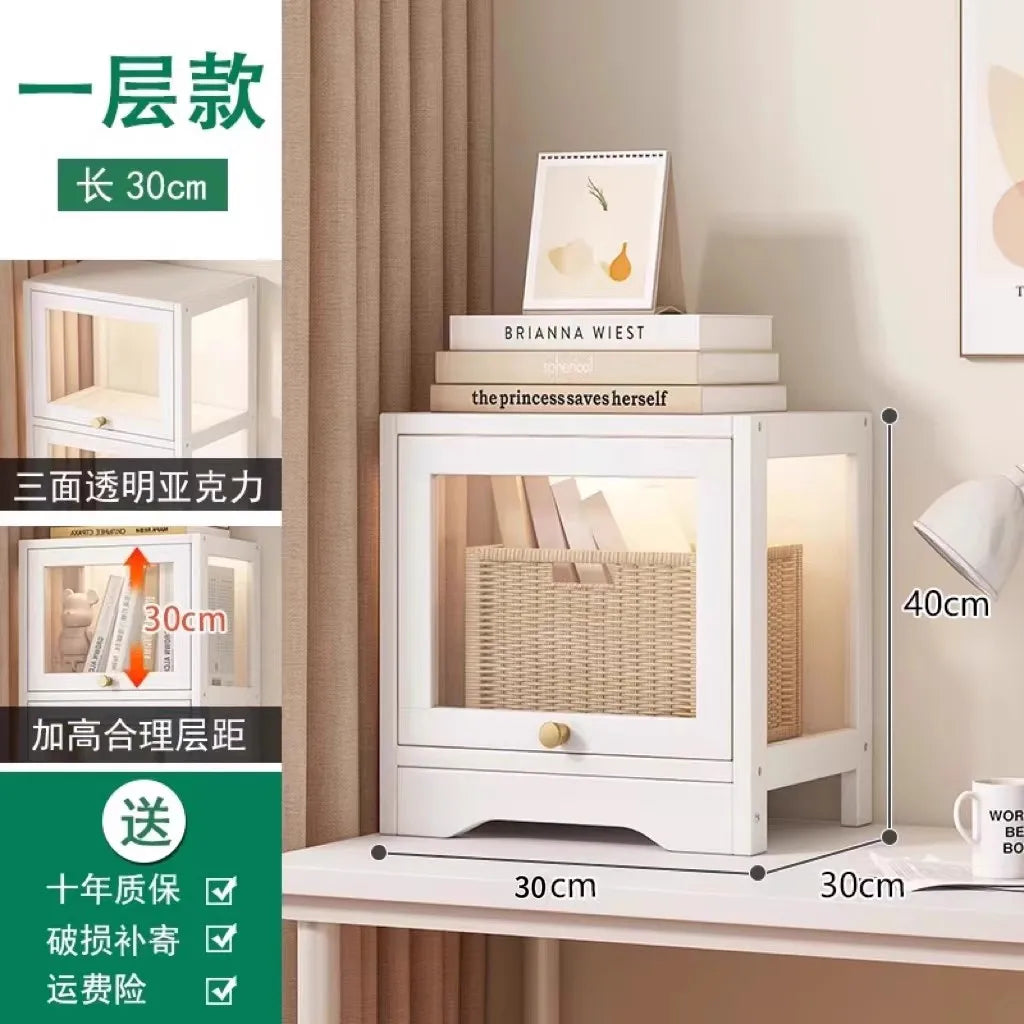 Modern Clear Acrylic Book Cabinet with Doors Dustproof Display Shelving Unit Multi-Function Storage Organizer for Living Room