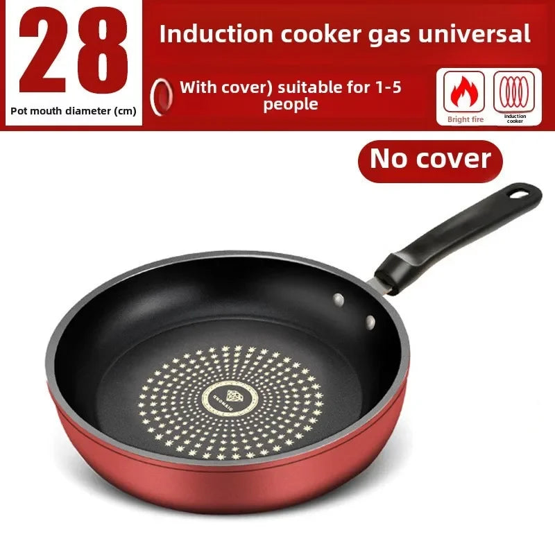 New Crystal Diamond Non-Stick Pan with Lid Multi-functional Frying Pan Iron Easy to Clean Kitchen Cookware Gas Induction Cooker