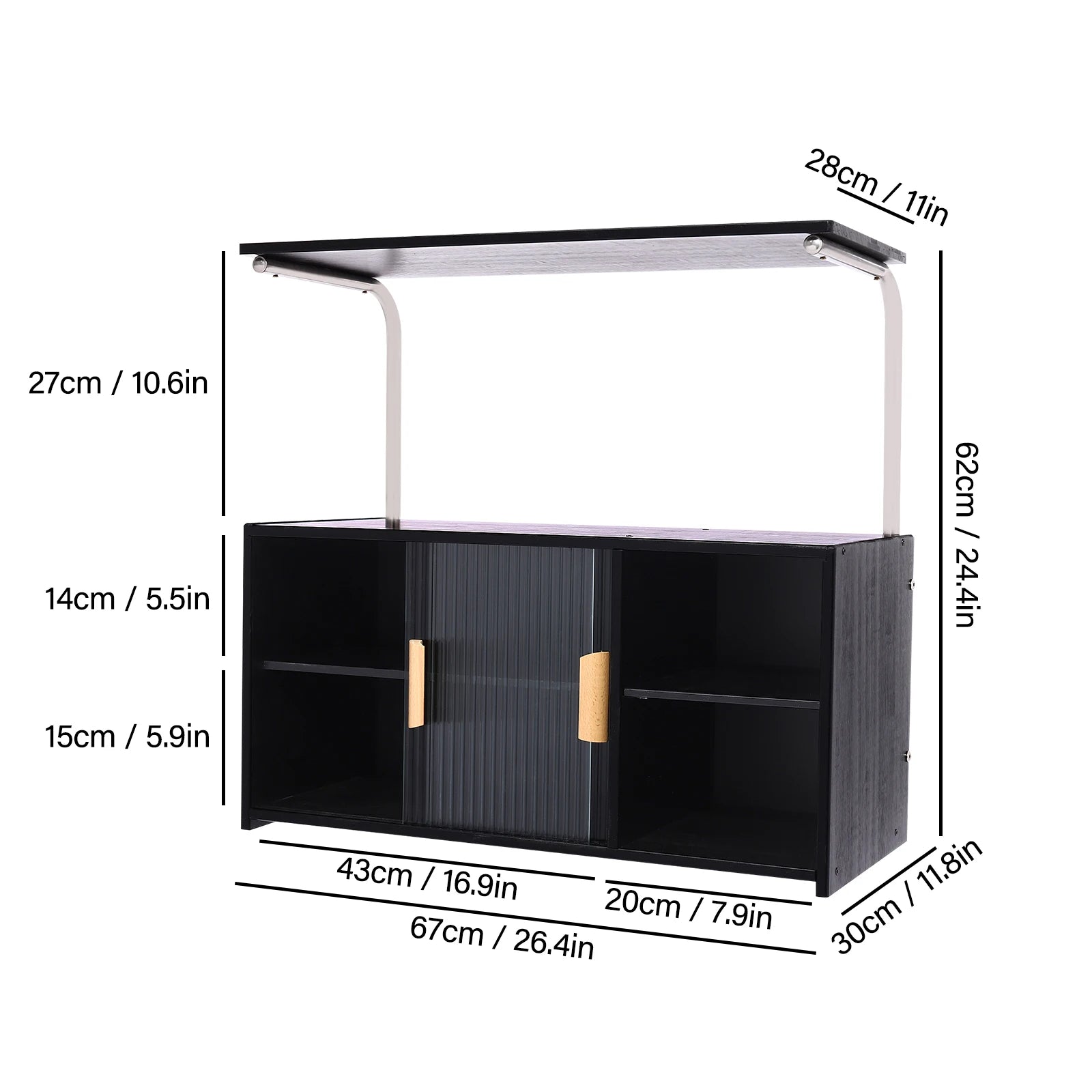 Storage Cabinet 2 Tier 67x30x62cm, Sideboard with Clear Door and Adjustable Shelf, Holds 27.6lbs for Kitchen
