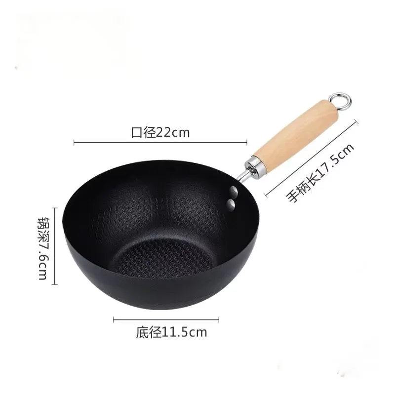 Uncoated Small Flat Bottom Iron Wok - Healthy Stir-Fry Pan Compatible with Gas & Induction Stoves, Kitchen Essential