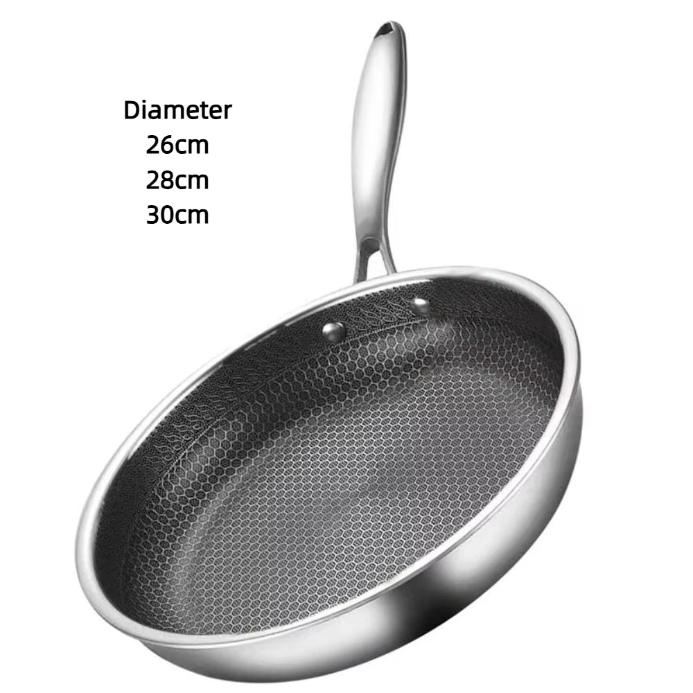 26/28/30cm Frying Pan Stainless Steel Multi-functional NonStick Pan Non-coated Thickened Honeycomb Pot Gas Induction Cooker