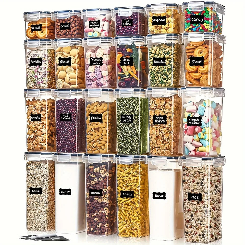 12-Piece Food Storage Containers with Lids, Plastic Kitchen Pantry Organizers for Dry Goods Flour Sugar
