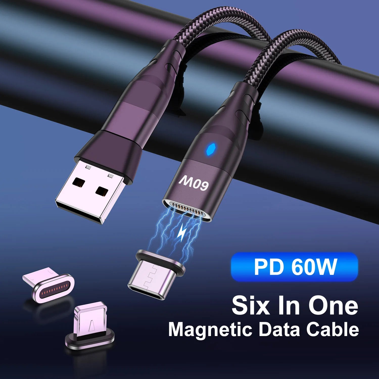 60W Magnetic Cable Fast Charging USB C To TypeC Micro Magnetic Data Cord For iPhone Samsung Magnet Charger Wire USB A Adapter