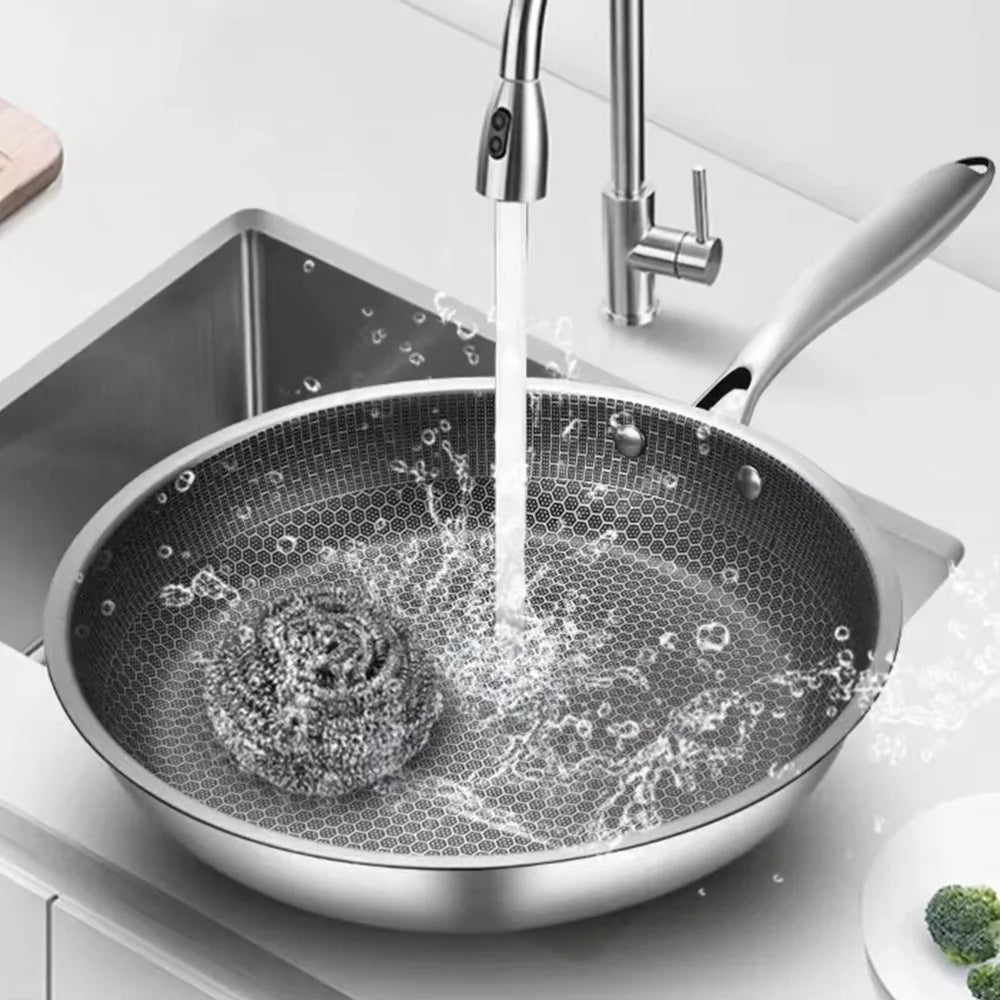26/28/30cm Frying Pan Stainless Steel Multi-functional NonStick Pan Non-coated Thickened Honeycomb Pot Gas Induction Cooker