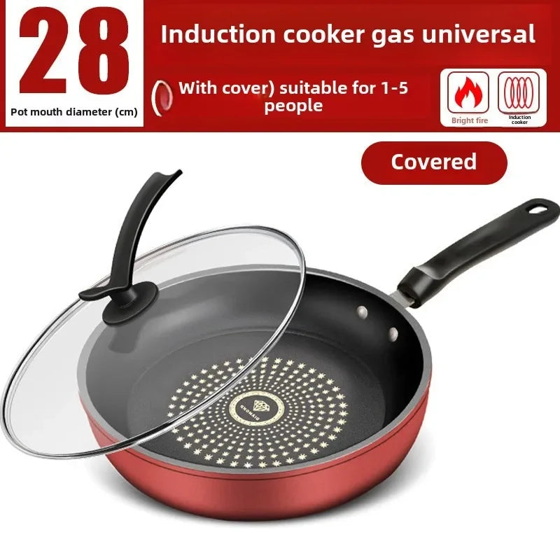 New Crystal Diamond Non-Stick Pan with Lid Multi-functional Frying Pan Iron Easy to Clean Kitchen Cookware Gas Induction Cooker