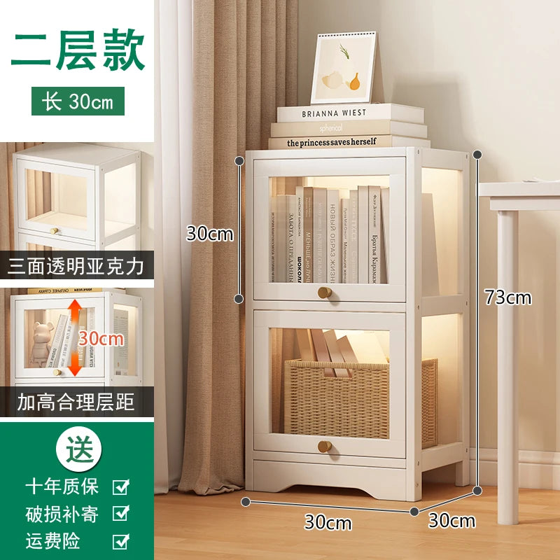 Modern Clear Acrylic Book Cabinet with Doors Dustproof Display Shelving Unit Multi-Function Storage Organizer for Living Room