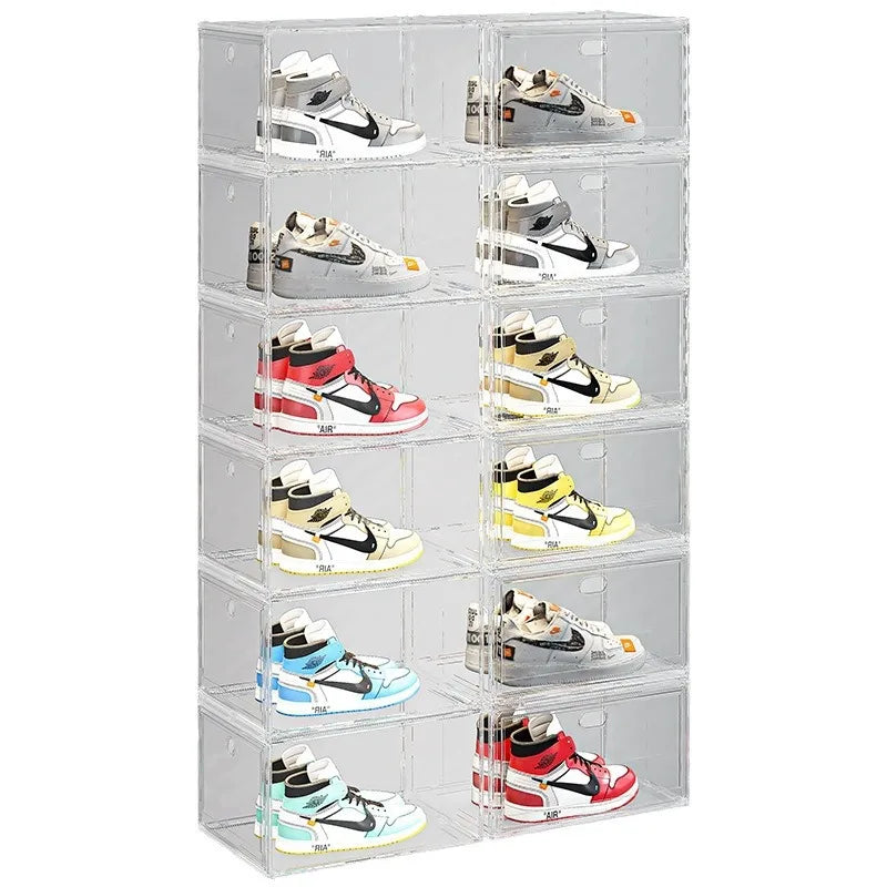 Thick shoe box, fully transparent magnetic shoe storage box, multi-layer stacked shoe cabinet, plastic shoe rack, large shoe box