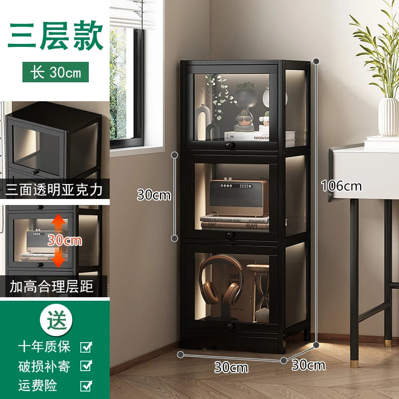 Modern Clear Acrylic Book Cabinet with Doors Dustproof Display Shelving Unit Multi-Function Storage Organizer for Living Room