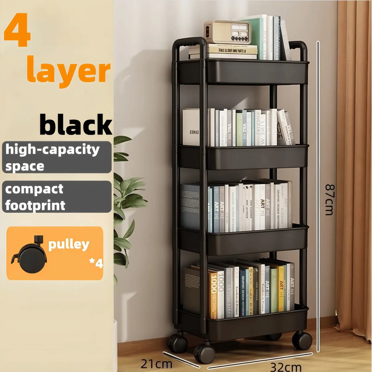 3/4-Tier Heavy Duty Rolling Storage Cart - Multi-functional Floor-Standing Trolley for Kitchen, Bathroom, Nursery, Bedroom, Thic