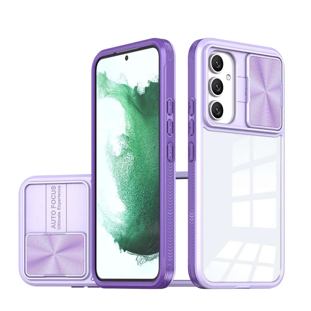 Transparent Slide Camera Lens Cap Case For Samsung Galaxy A14 A15 A35 A55 A05S A24 A34 A54 A33 A52 A32 A13 A23 Hard Full Cover