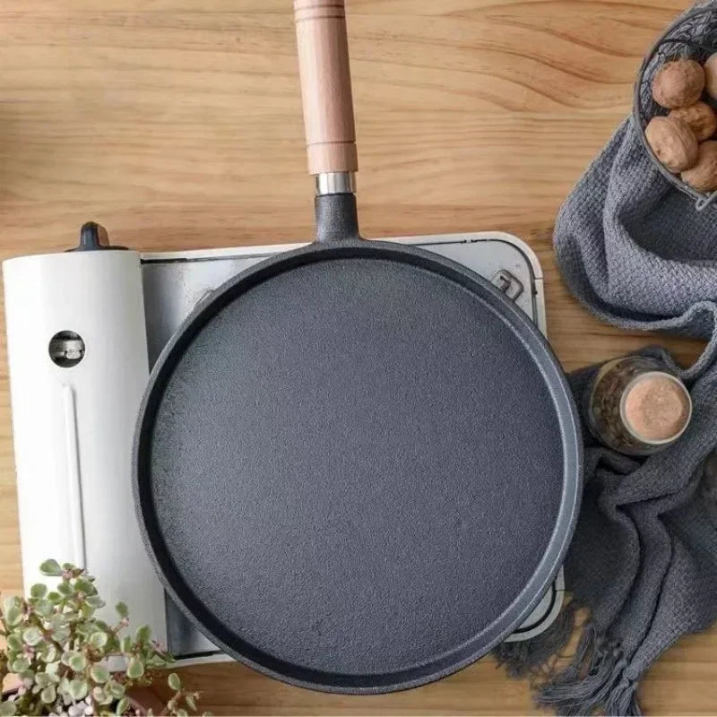23cm Cast Iron Frying Pan Uncoated Non-stick Egg Pancake Pan Crepe Maker Steak Frying Pot Gas Induction Cooker Kitchen Cookware