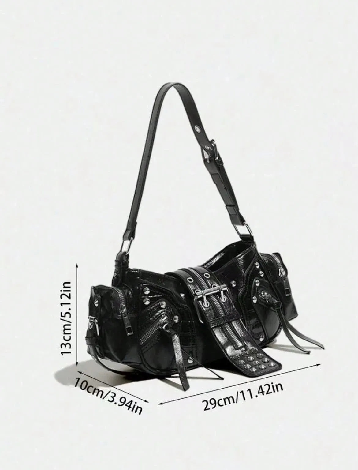 Vintage Y2K Oil-Wax Leather Motorcycle Bag, Cyberpunk Gothic Punk Crossbody Shoulder Purse