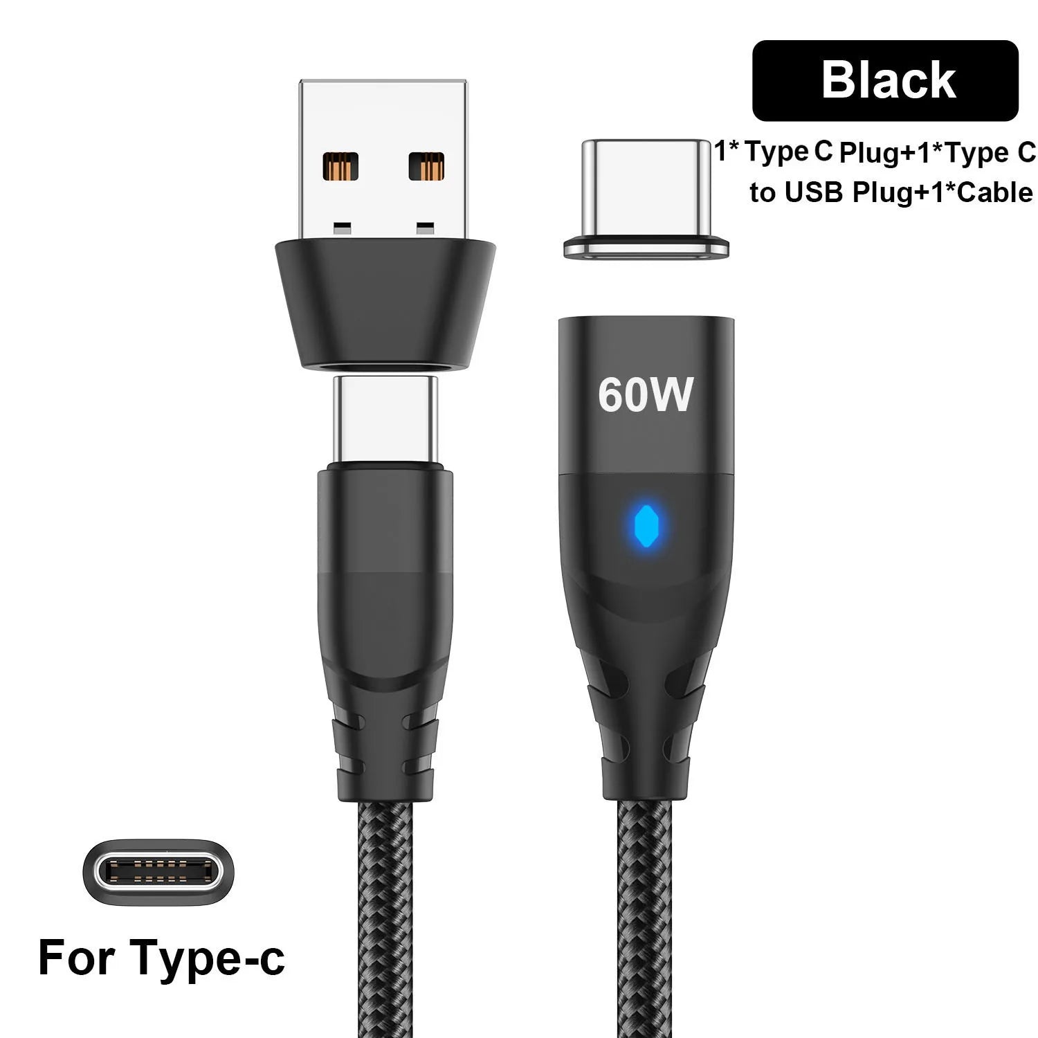 60W Magnetic Cable Fast Charging USB C To TypeC Micro Magnetic Data Cord For iPhone Samsung Magnet Charger Wire USB A Adapter