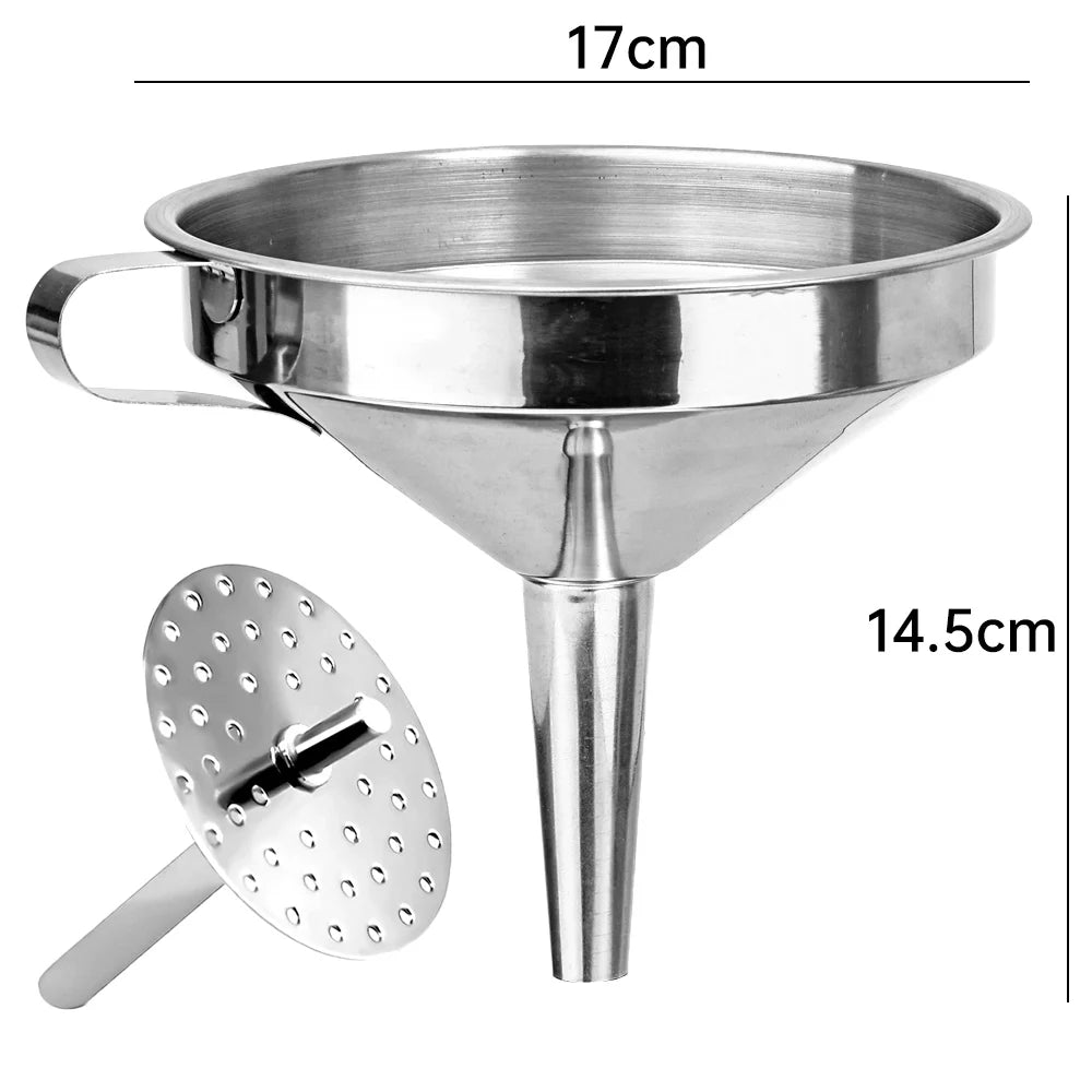 3 Sizes Stainless Steel Kitchen Funnel Food Grade Metal Funnel with Strainers Wide Mouth Funnel for Canning Kitchen Tools