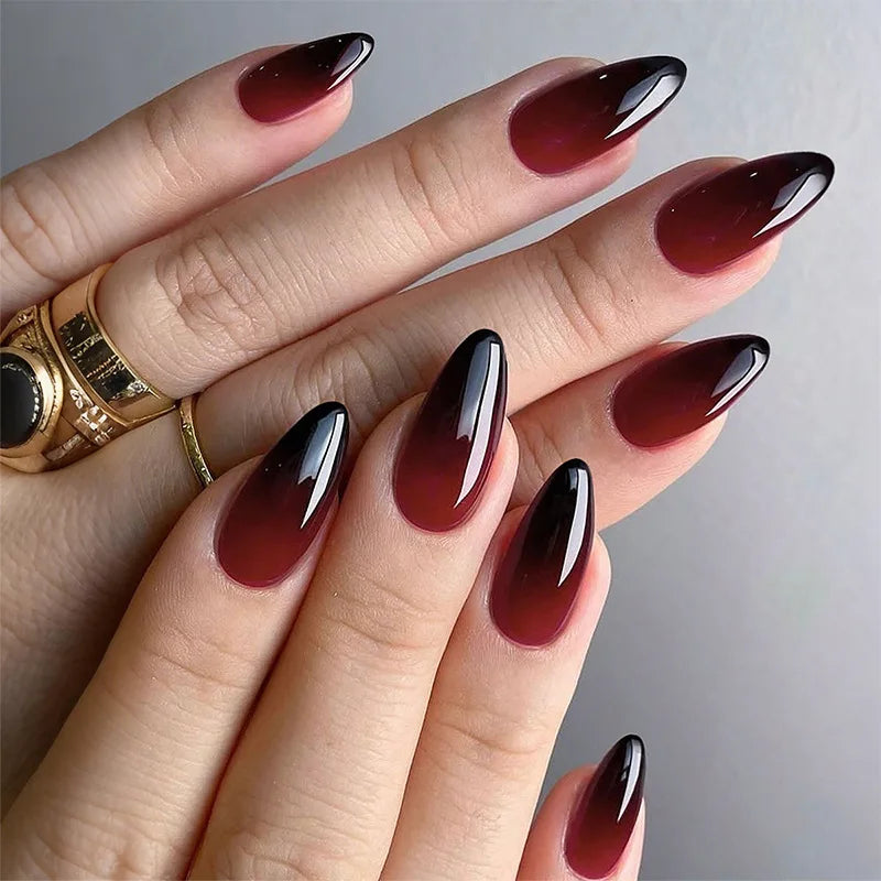 24pcs Pink Almond Press on Nails Flower Pattern False Nails Wearable Stick-on Nails Fake Nail Uñas Postizas Накладные Ногти 네일팁