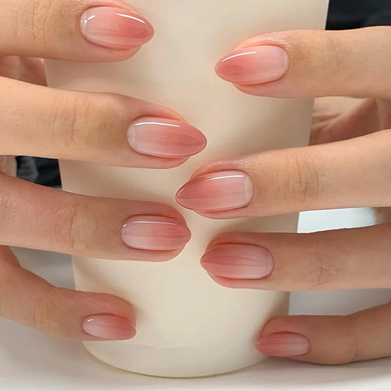 24pcs Pink Almond Press on Nails Flower Pattern False Nails Wearable Stick-on Nails Fake Nail Uñas Postizas Накладные Ногти 네일팁