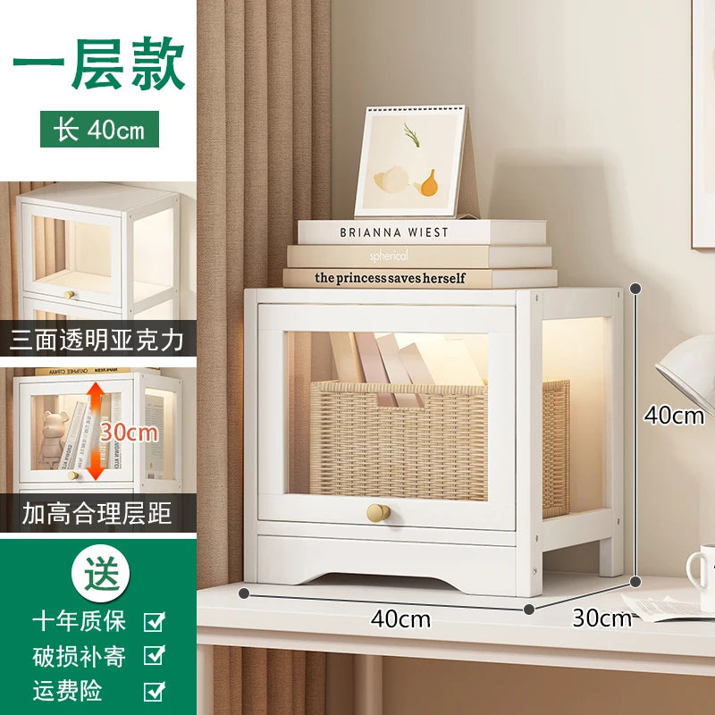 Modern Clear Acrylic Book Cabinet with Doors Dustproof Display Shelving Unit Multi-Function Storage Organizer for Living Room