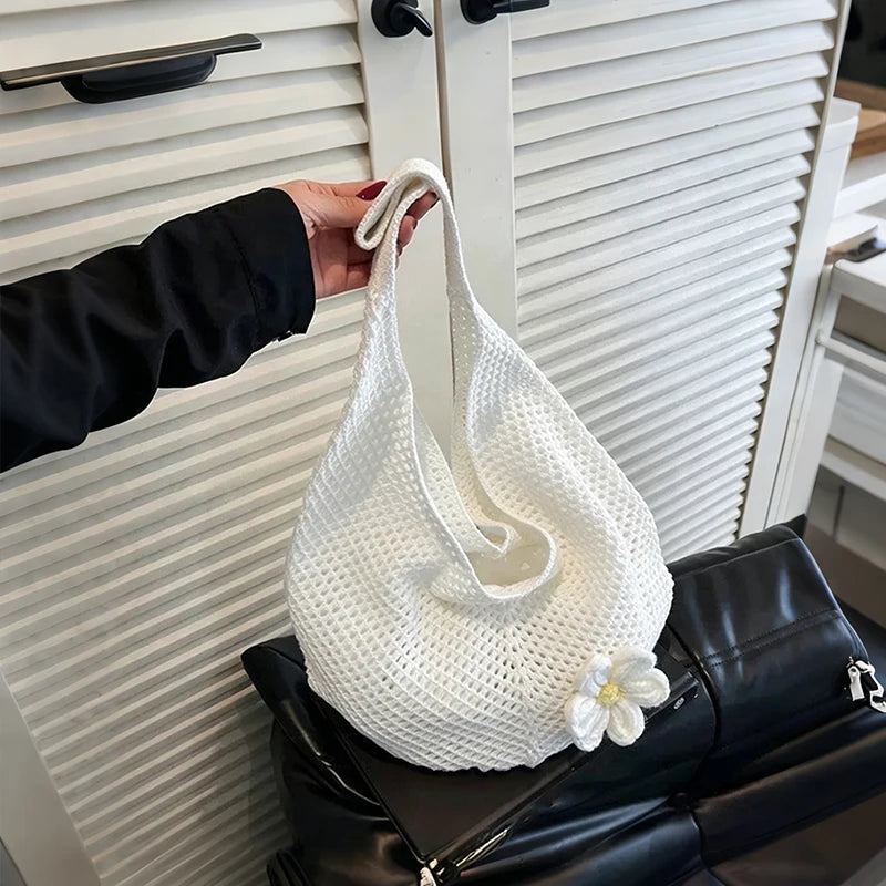 Trendy Hollow Out Weave Straw Bag Bohemian Style Beach Handbag Hollow Tote Bag Large Capacity Lazy Style Beach Bag Shopping