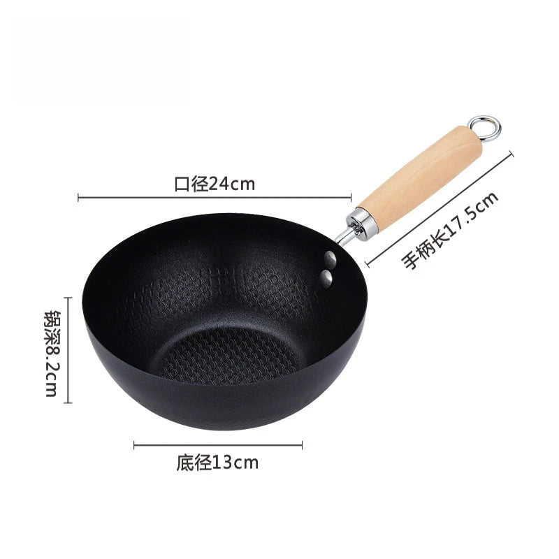 Uncoated Small Flat Bottom Iron Wok - Healthy Stir-Fry Pan Compatible with Gas & Induction Stoves, Kitchen Essential