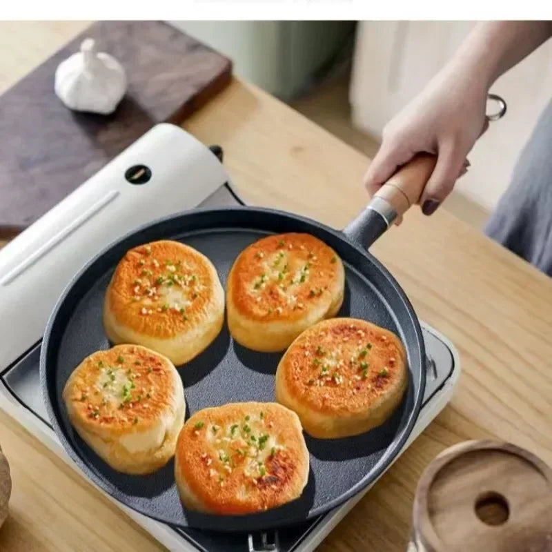 23cm Cast Iron Frying Pan Uncoated Non-stick Egg Pancake Pan Crepe Maker Steak Frying Pot Gas Induction Cooker Kitchen Cookware