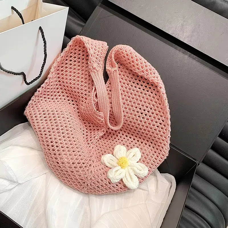 Trendy Hollow Out Weave Straw Bag Bohemian Style Beach Handbag Hollow Tote Bag Large Capacity Lazy Style Beach Bag Shopping