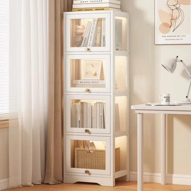 Modern Clear Acrylic Book Cabinet with Doors Dustproof Display Shelving Unit Multi-Function Storage Organizer for Living Room