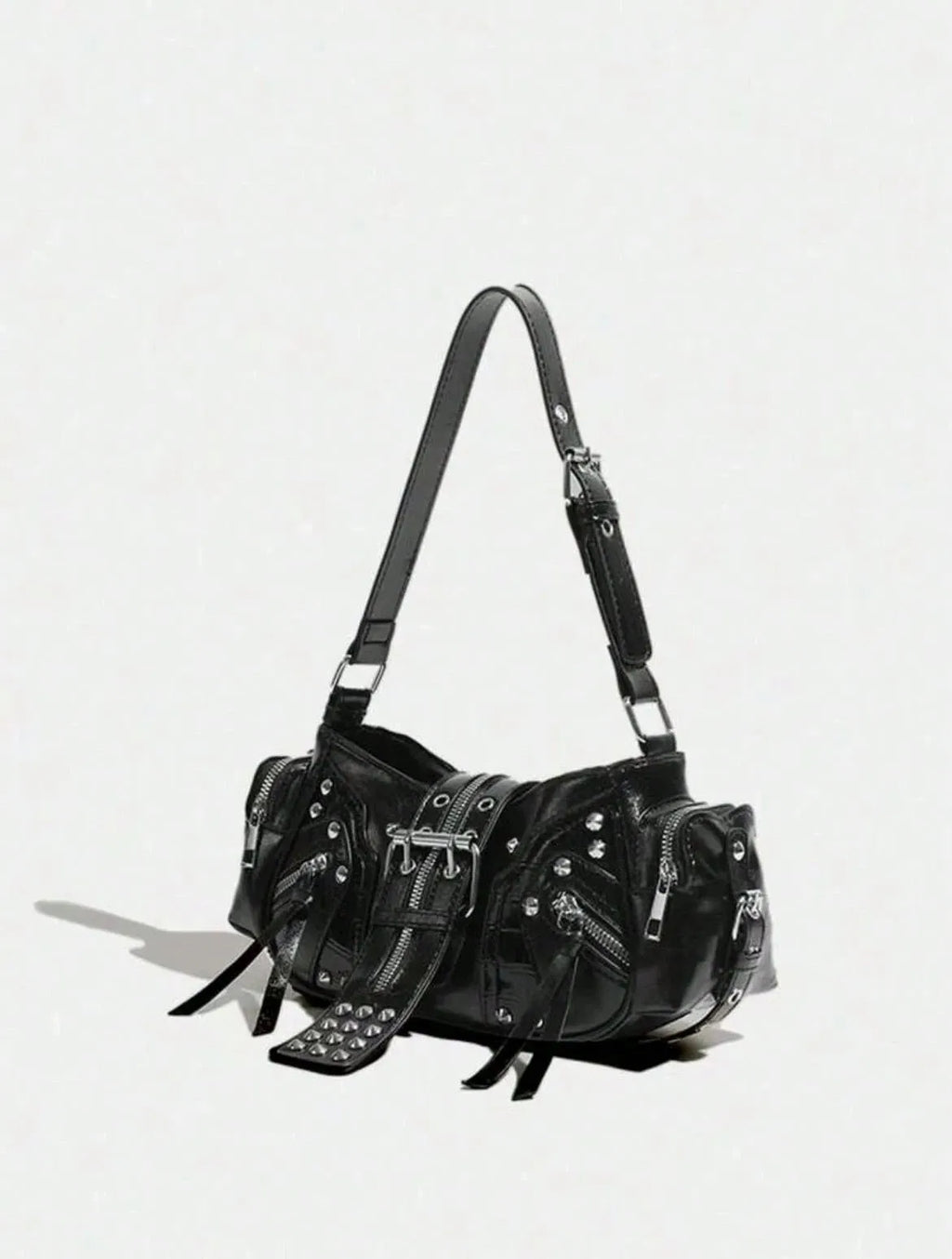 Vintage Y2K Oil-Wax Leather Motorcycle Bag, Cyberpunk Gothic Punk Crossbody Shoulder Purse