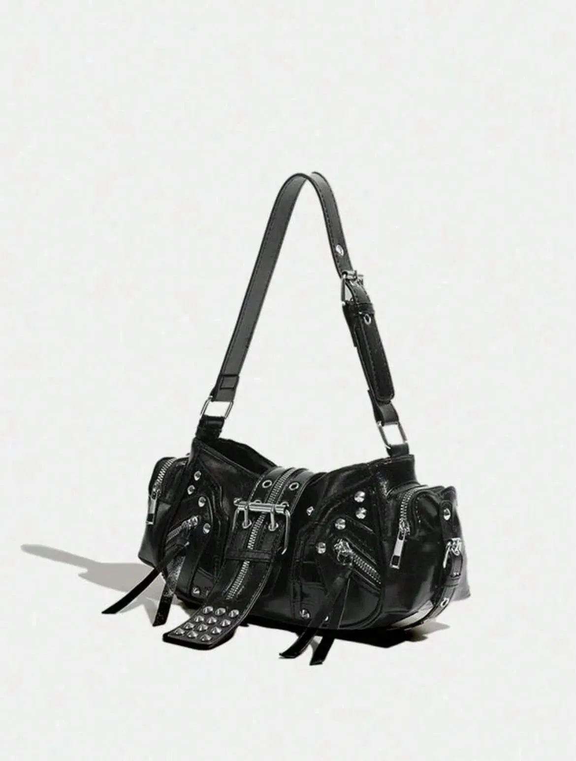 Vintage Y2K Oil-Wax Leather Motorcycle Bag, Cyberpunk Gothic Punk Crossbody Shoulder Purse