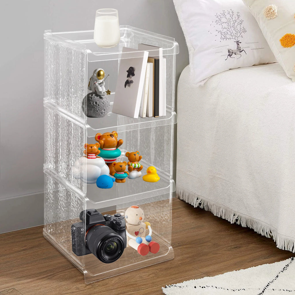 Shoe Storage Cabinet 4 Tier 28x26x65cm, Narrow Vertical Slim Shoe Holder Clear PET for Corner Entryway Bathroom