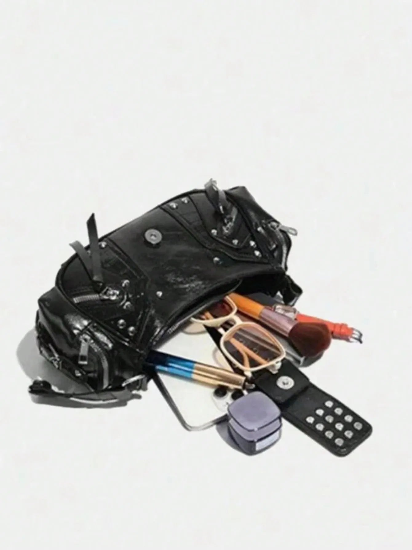 Vintage Y2K Oil-Wax Leather Motorcycle Bag, Cyberpunk Gothic Punk Crossbody Shoulder Purse