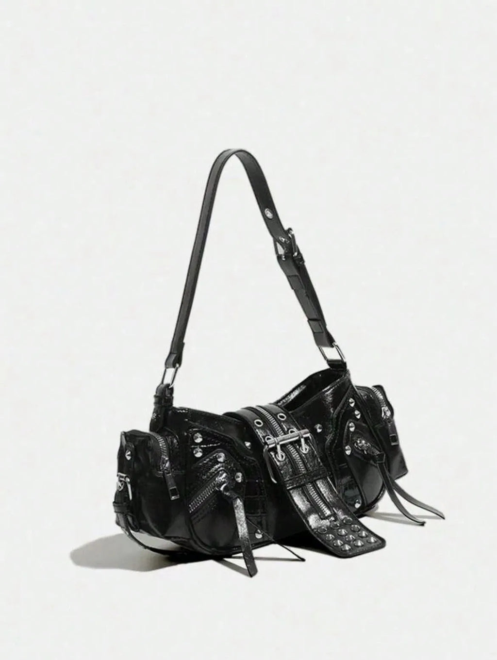 Vintage Y2K Oil-Wax Leather Motorcycle Bag, Cyberpunk Gothic Punk Crossbody Shoulder Purse
