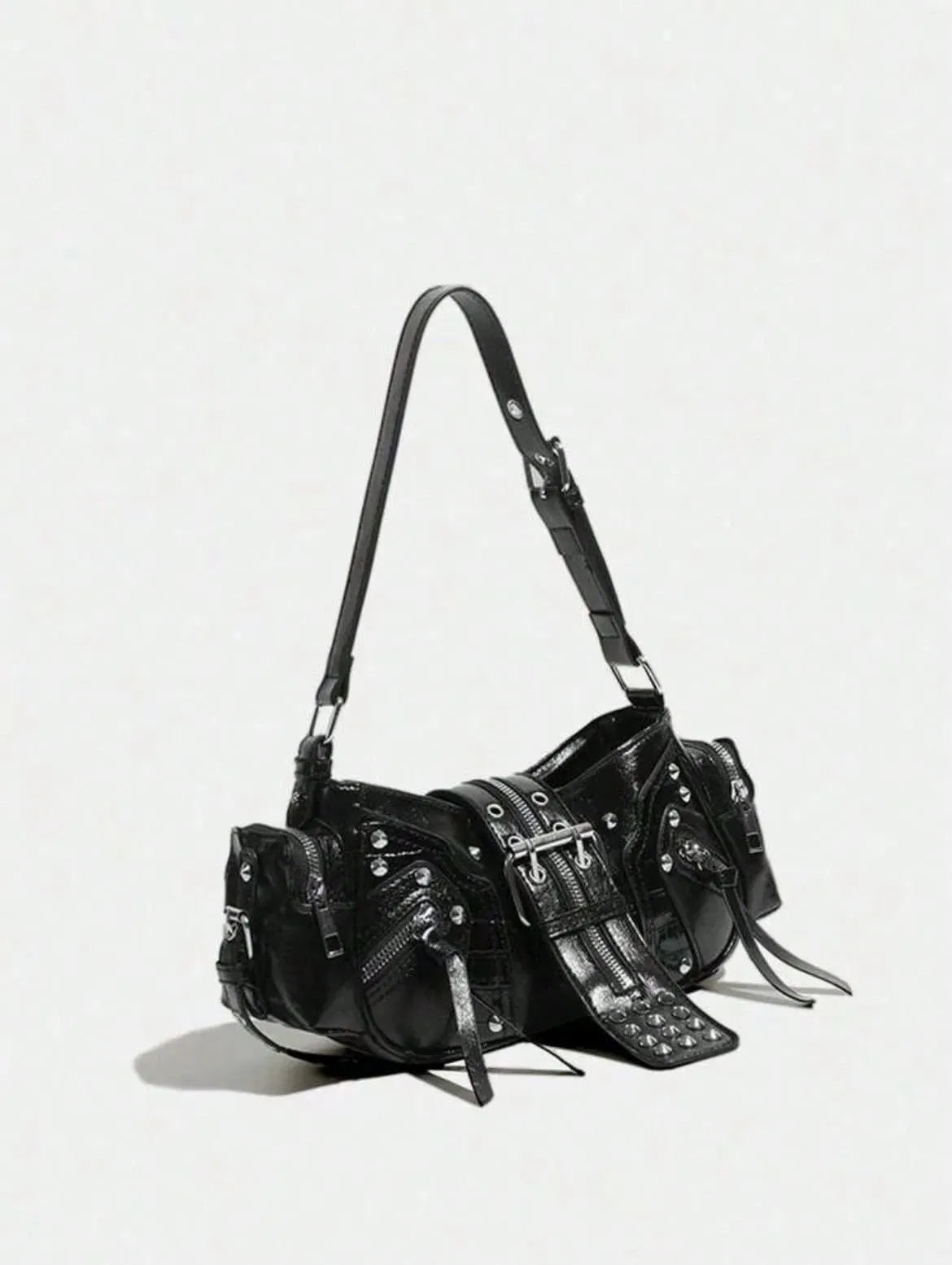 Vintage Y2K Oil-Wax Leather Motorcycle Bag, Cyberpunk Gothic Punk Crossbody Shoulder Purse