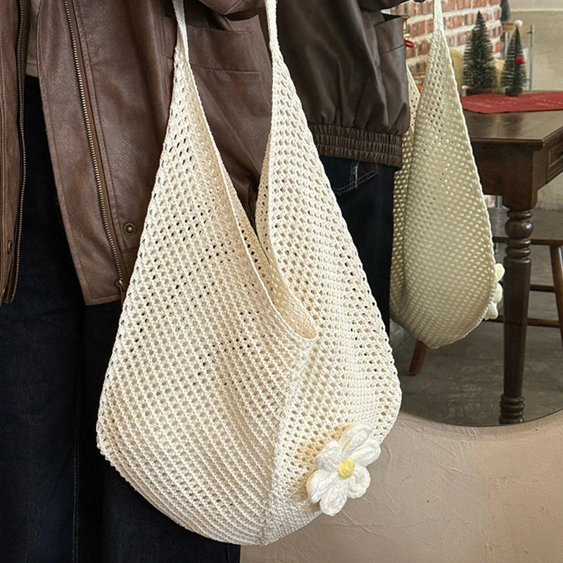 Trendy Hollow Out Weave Straw Bag Bohemian Style Beach Handbag Hollow Tote Bag Large Capacity Lazy Style Beach Bag Shopping