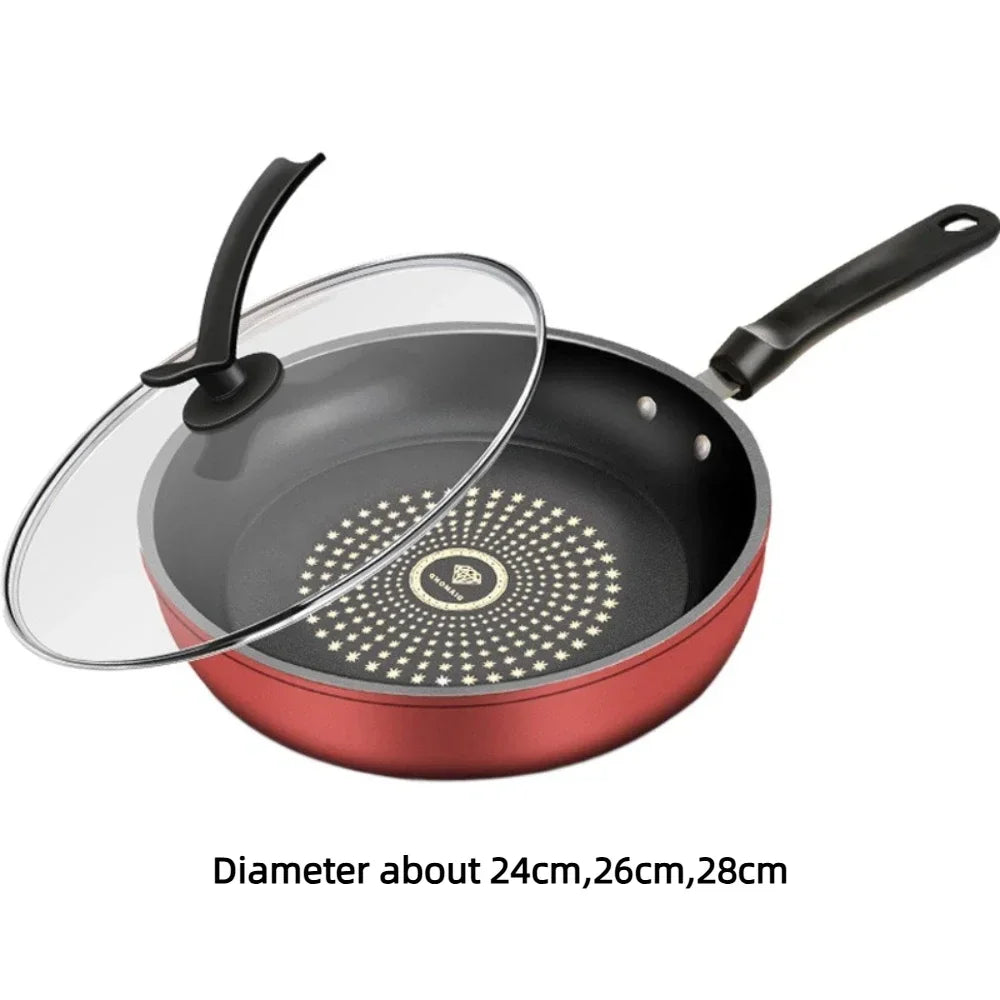 New Crystal Diamond Non-Stick Pan with Lid Multi-functional Frying Pan Iron Easy to Clean Kitchen Cookware Gas Induction Cooker