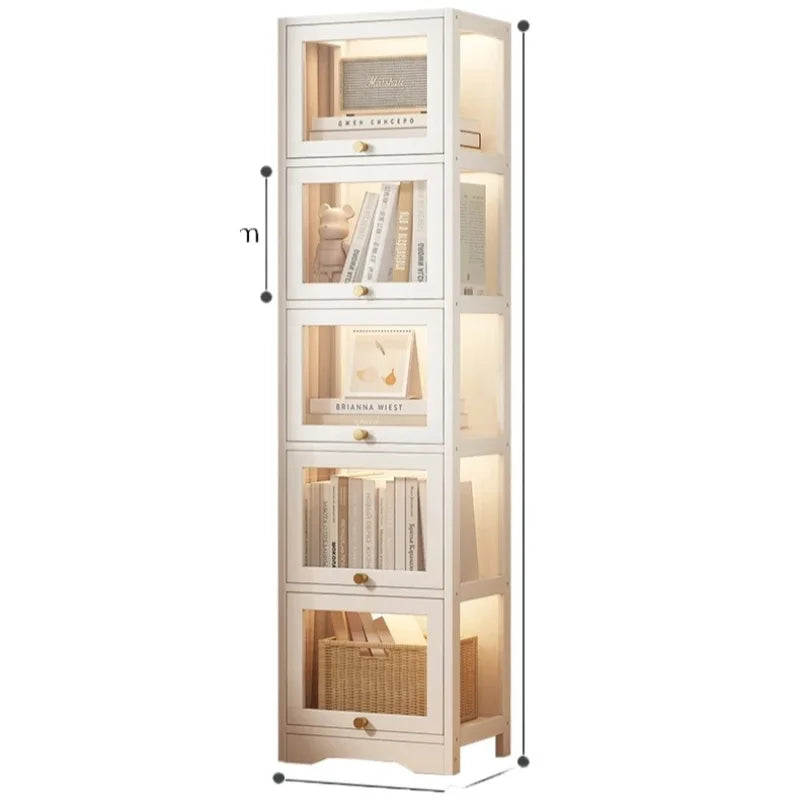 Modern Clear Acrylic Book Cabinet with Doors Dustproof Display Shelving Unit Multi-Function Storage Organizer for Living Room